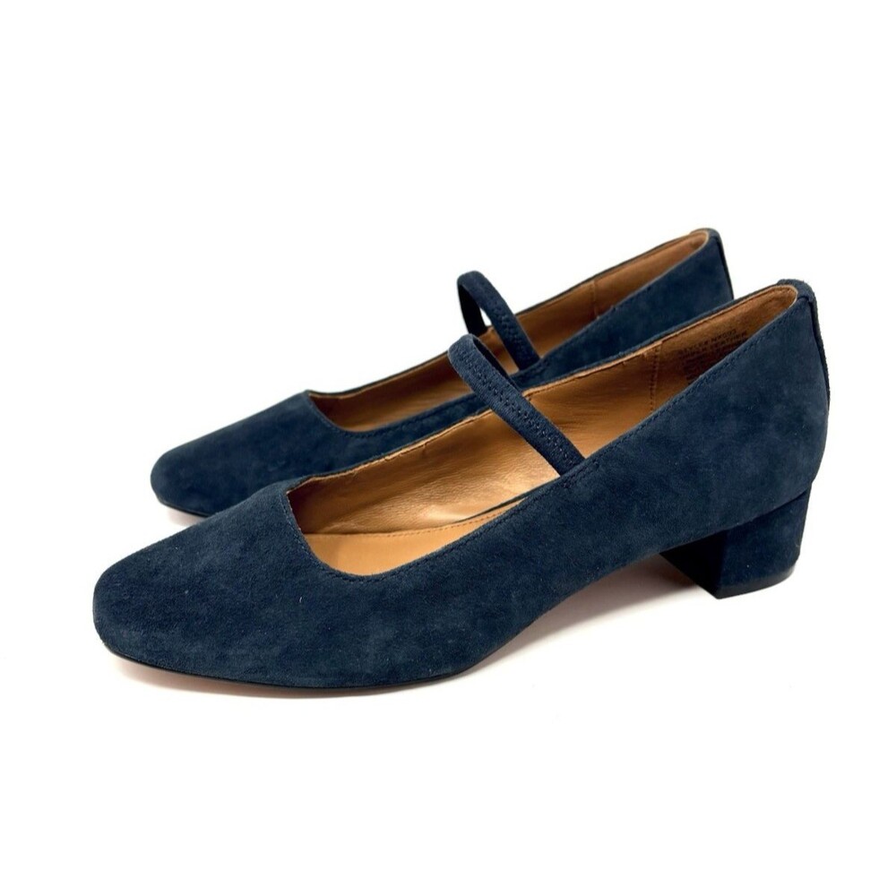 Madewell Suede Leather The Greta Pump Block Heels Juniper Berry Navy Blue Shoe 7 - Picture 2 of 12
